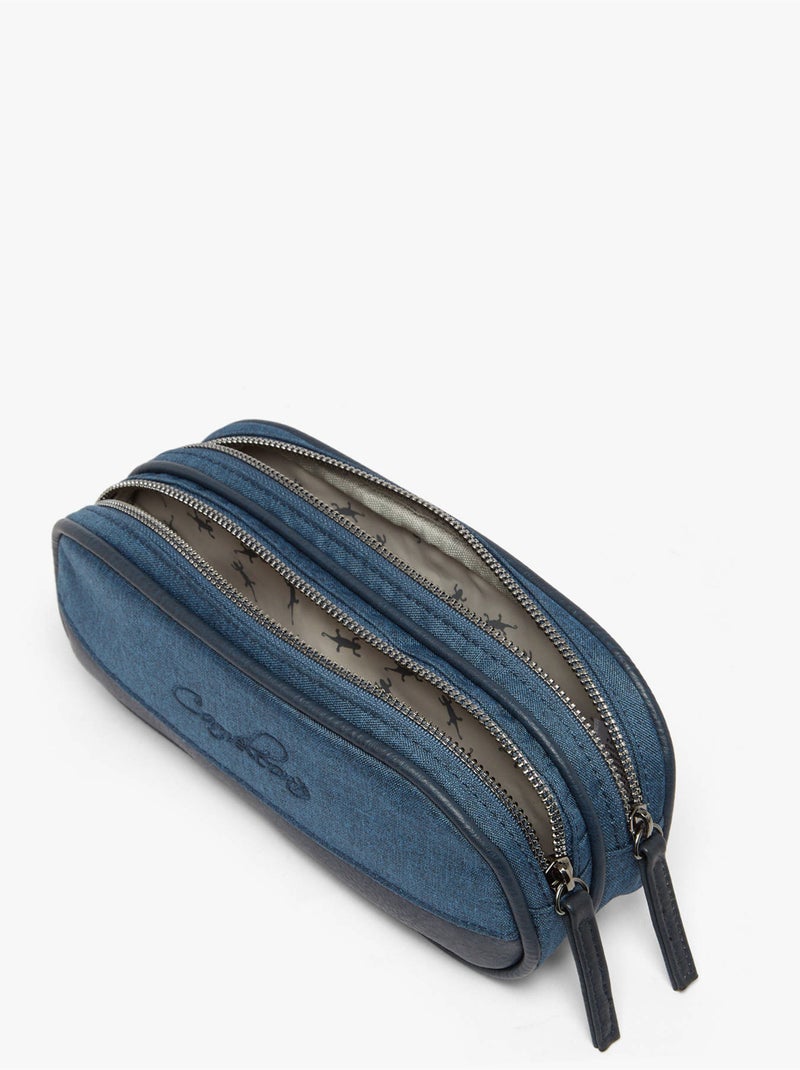 Trousse école 24cm avec 2 compartiments Caméléon Vintage Bleu Noir - Kiabi