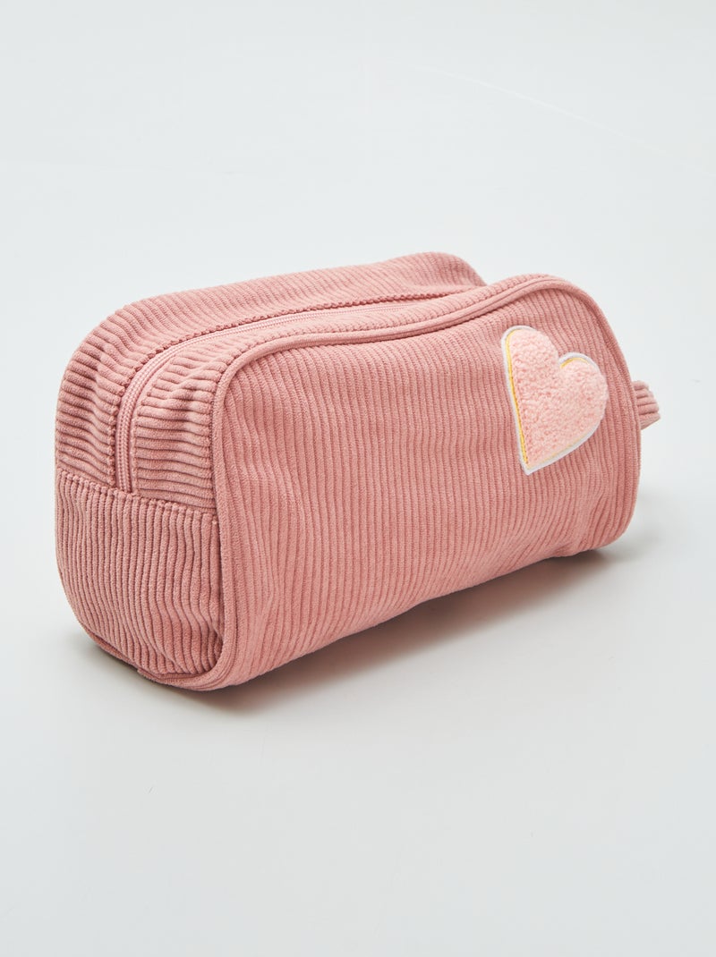 Trousse en velours côtelé patch cœur Rose - Kiabi