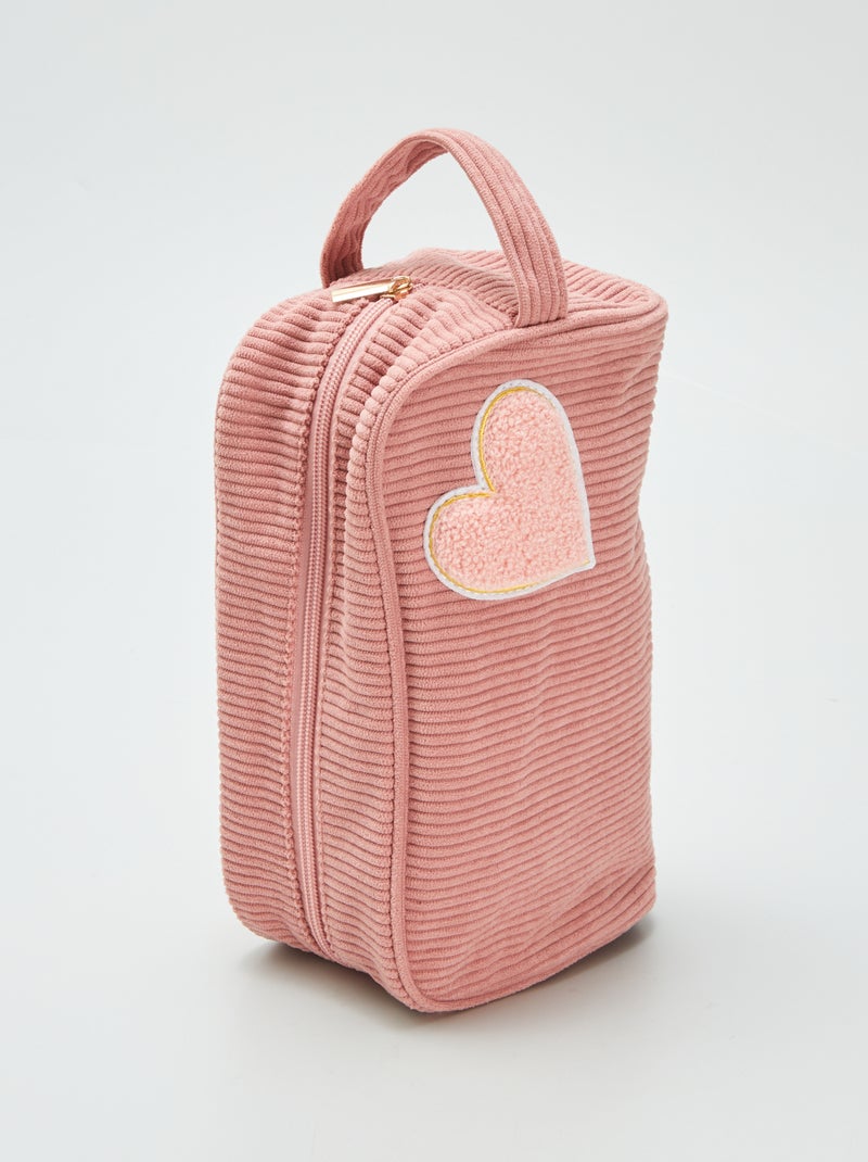 Trousse en velours côtelé patch cœur Rose - Kiabi