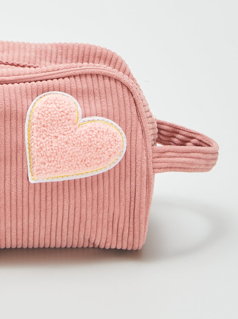 Trousse en velours côtelé patch cœur Rose - Kiabi