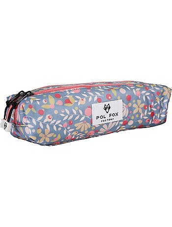 Trousse fille 2 compartiments POL FOX Happy Jean bleu marine motif fleur