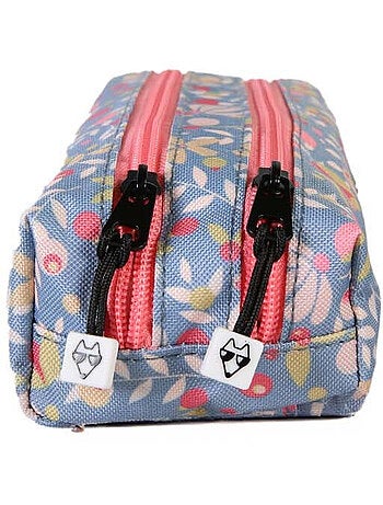 Trousse fille 2 compartiments POL FOX Happy Jean bleu marine motif fleur