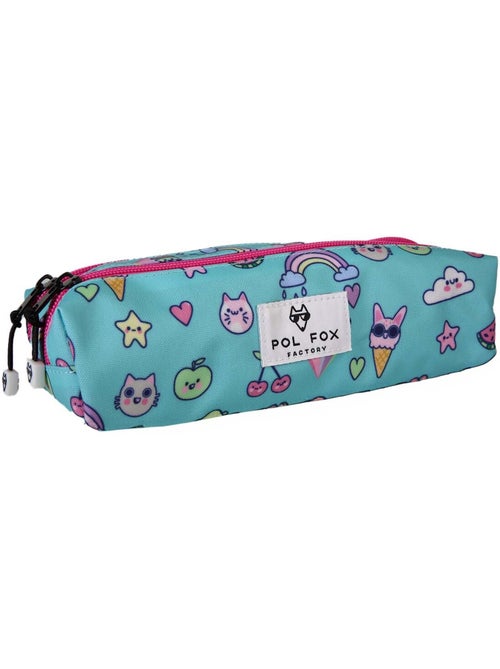 Trousse fille 2 compartiments POL FOX Kawai bleu motifs kawaii - Kiabi Trousse fille 2 compartiments POL FOX Kawai bleu motifs kawaii - Kiabi