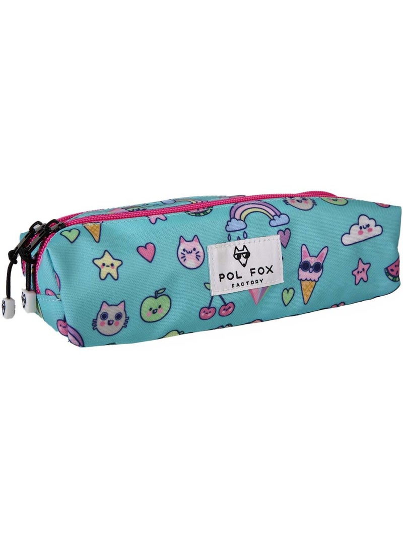 Trousse fille 2 compartiments POL FOX Kawai bleu motifs kawaii Bleu - Kiabi