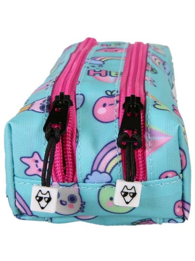 Trousse fille 2 compartiments POL FOX Kawai bleu motifs kawaii Bleu - Kiabi