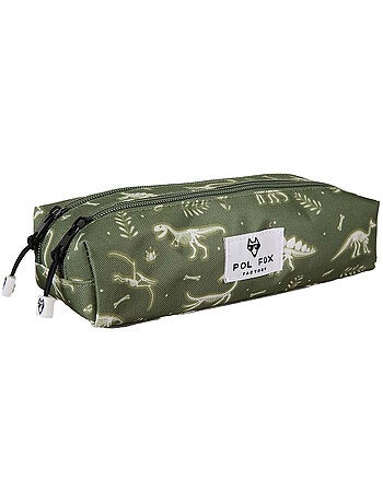 Trousse garçon 2 compartiments POL FOX Jurassic vert motif dinosaure