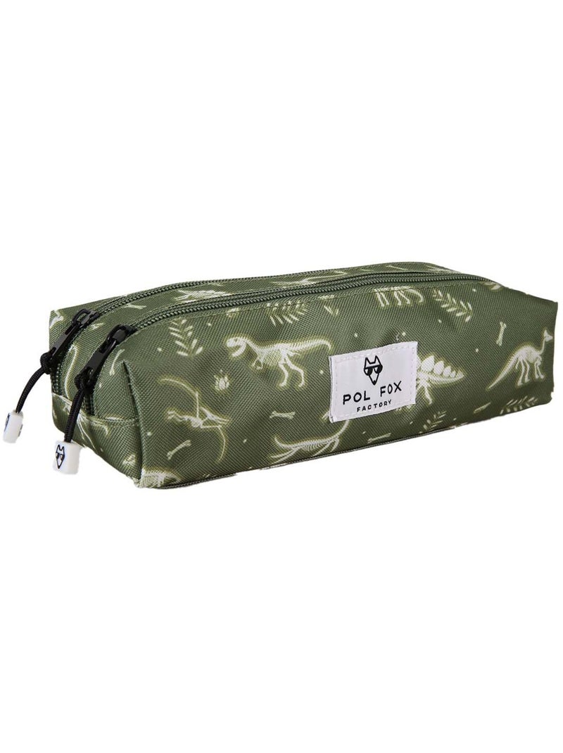Trousse garçon 2 compartiments POL FOX Jurassic vert motif dinosaure Vert - Kiabi