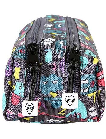 Trousse garçon 2 compartiments POL FOX Rider bleu motifs fun