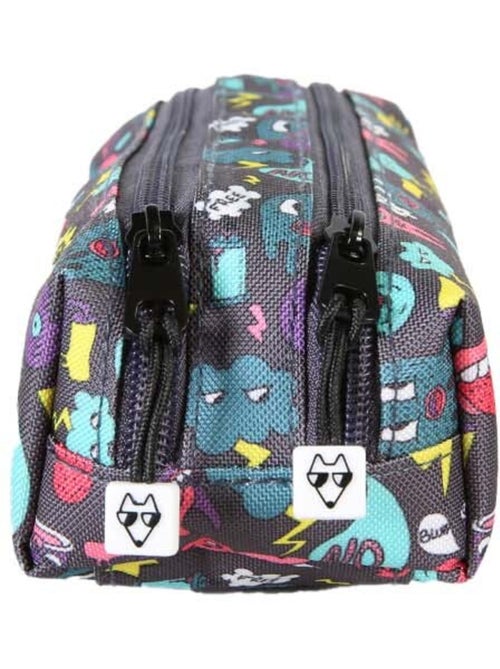 Trousse garçon 2 compartiments POL FOX Rider bleu motifs fun - Kiabi