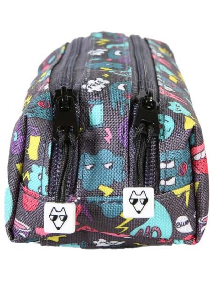 Trousse garçon 2 compartiments POL FOX Rider bleu motifs fun Bleu - Kiabi