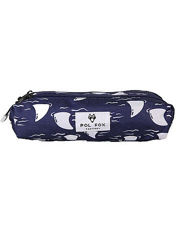 Trousse garçon 2 compartiments POL FOX Shark bleu marine motif requin