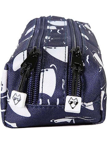 Trousse garçon 2 compartiments POL FOX Shark bleu marine motif requin