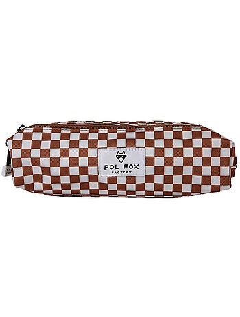 Trousse garçon 2 compartiments POL FOX Skate marron motif carreaux