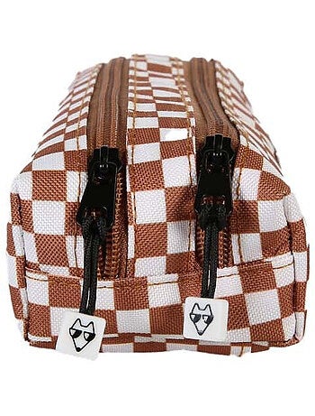 Trousse garçon 2 compartiments POL FOX Skate marron motif carreaux