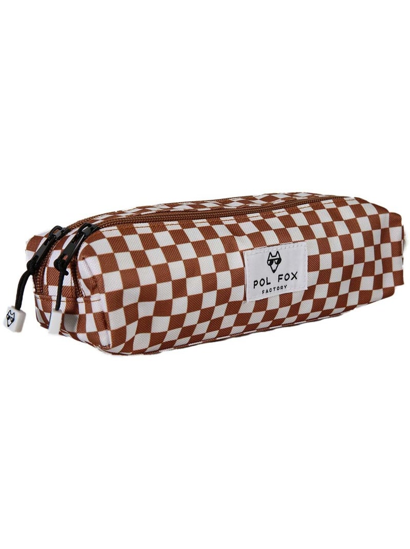 Trousse garçon 2 compartiments POL FOX Skate marron motif carreaux Marron - Kiabi