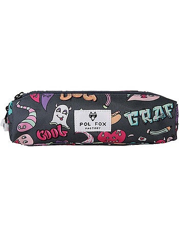 Trousse garçon 2 compartiments POL FOX Street Art gris motifs graffitis