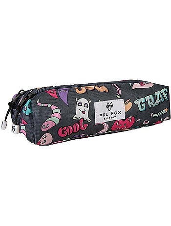 Trousse garçon 2 compartiments POL FOX Street Art gris motifs graffitis