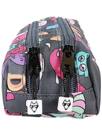 Trousse garçon 2 compartiments POL FOX Street Art gris motifs graffitis