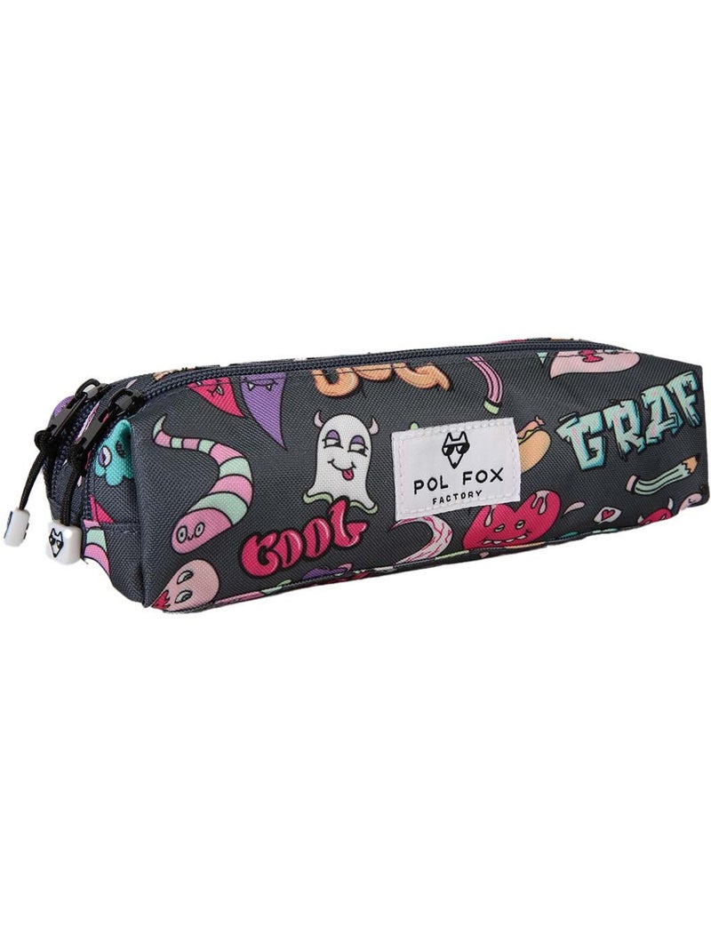 Trousse garçon 2 compartiments POL FOX Street Art gris motifs graffitis Gris - Kiabi