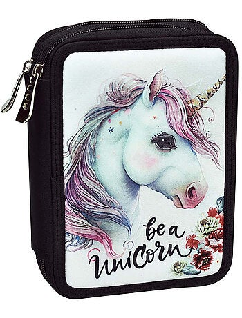 Trousse garnie double compartiments imprimée Licorne Back Me Up