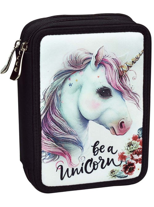 Trousse garnie double compartiments imprimée Licorne Back Me Up - Kiabi