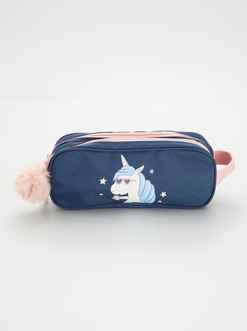 Trousse licorne à double compartiment Bleu - Kiabi