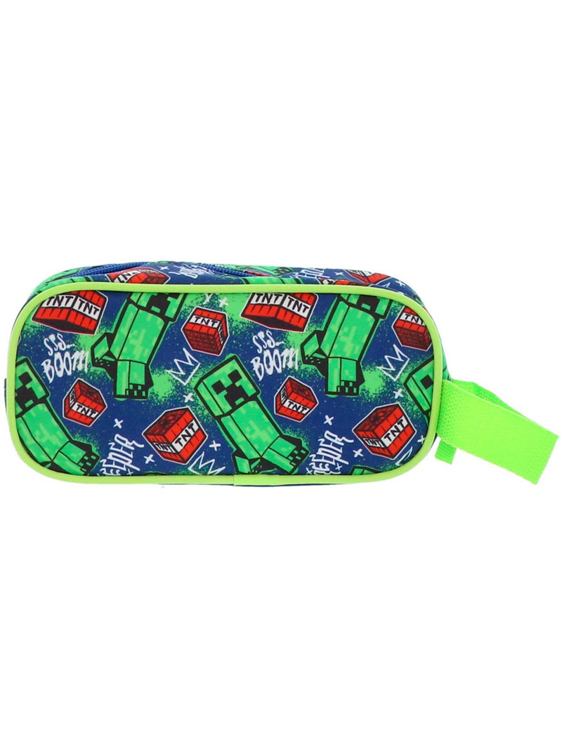 Trousse Minecraft Creeper en tissu avec zip 20 x 9 x 7 cm Bleu - Kiabi