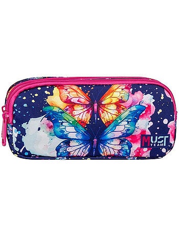 Trousse rectangle double compartiment zip 'MUST' Team - Papillons - 21 x 9 x 6 cm
