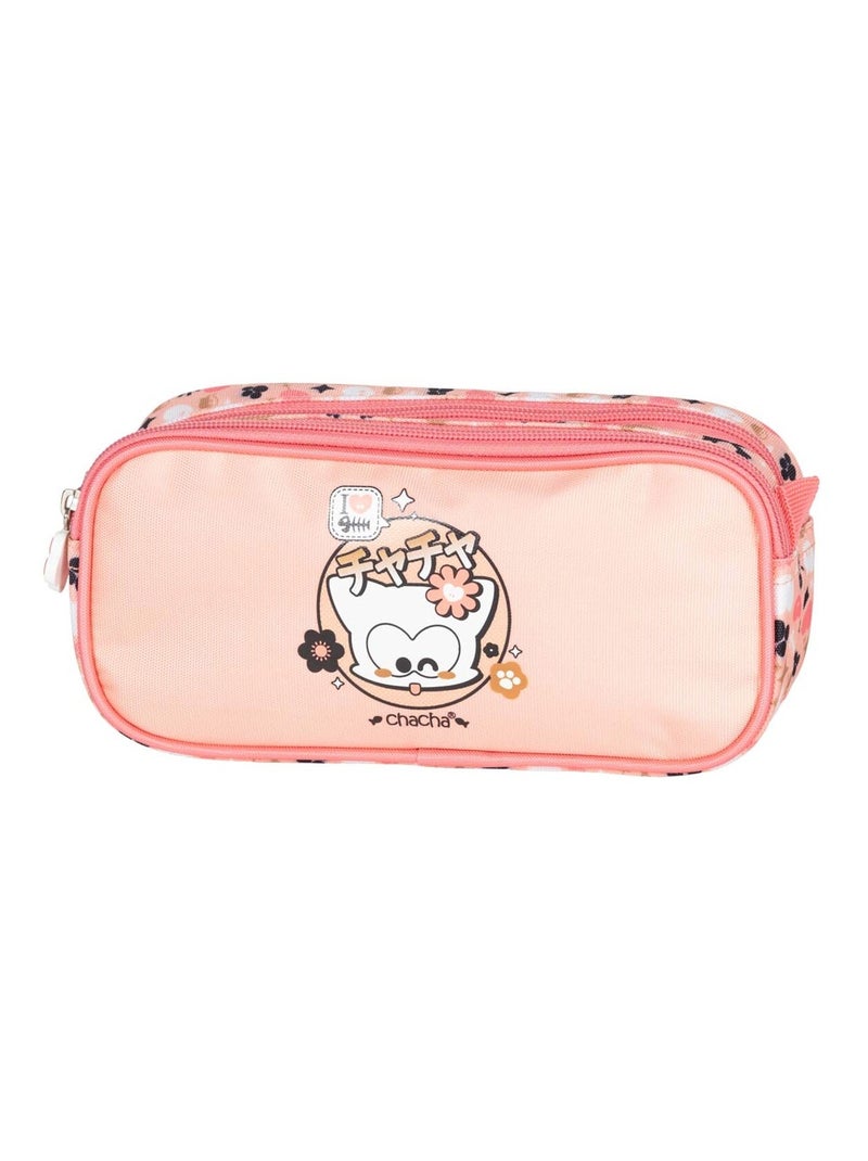 Trousse rectangulaire double compartiment fille CHACHA Manga Rose - Kiabi