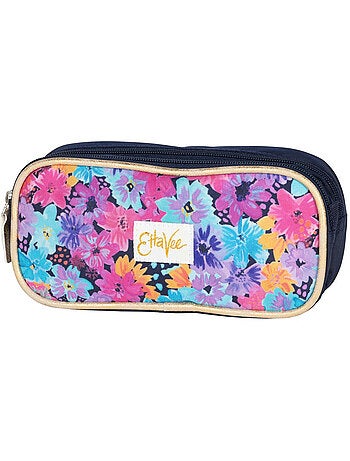Trousse rectangulaire double compartiment toile imprimée fleurs EttaVee