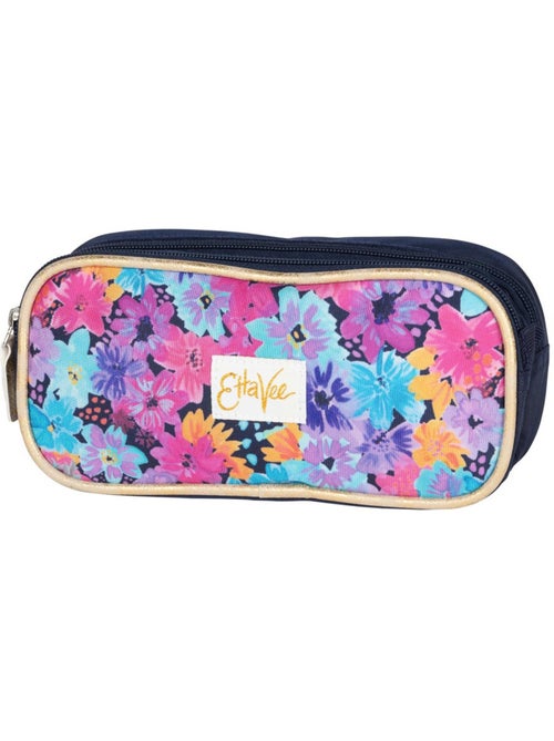 Trousse rectangulaire double compartiment toile imprimée fleurs EttaVee - Kiabi