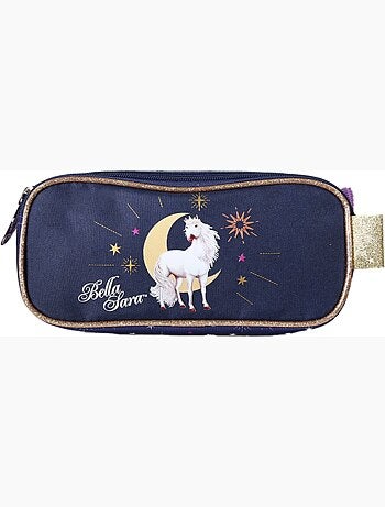 Trousse rectangulaire fille double compartiment BELLA SERRA bleu nuit