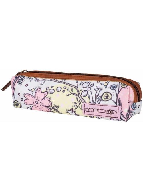 Trousse rectangulaire fleurs en tissu et simili cuir Marshmallow - Kiabi