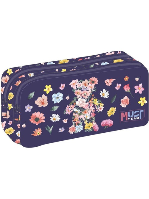 Trousse Rectangulaire Fleurs multicolores avec 2 compartiments zippés 21 CM - Kiabi