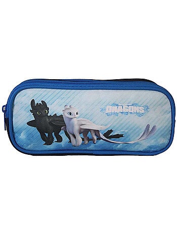 Trousse rectangulaire garçon DRAGONS bleue 2 compartiments