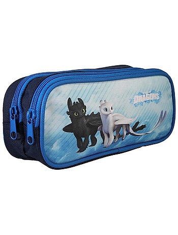Trousse rectangulaire garçon DRAGONS bleue 2 compartiments