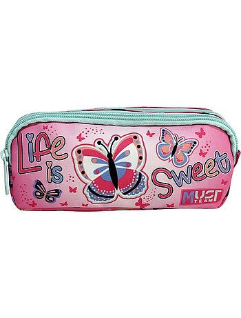 Trousse rectangulaire papillons 21 cm, 2 compartiments zippés – CMP
