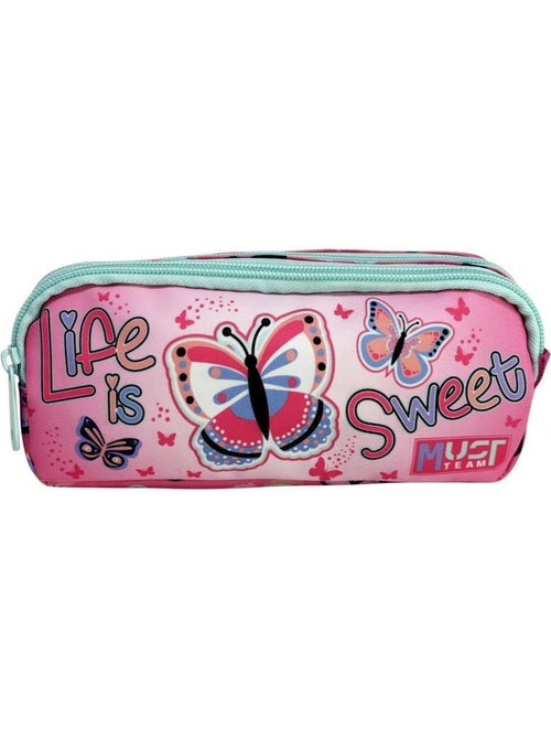 Trousse rectangulaire papillons 21 cm, 2 compartiments zippés – CMP - Kiabi