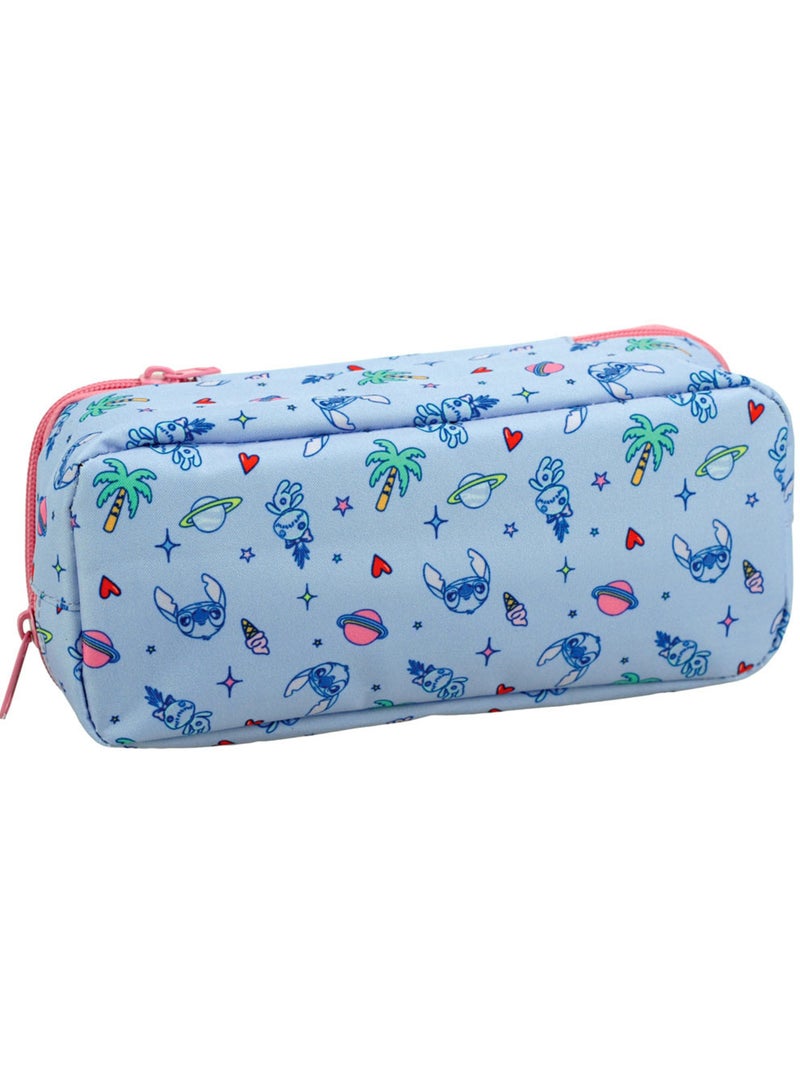 Trousse rectangulaire Stitch Vodoo à 2 compartiments zippés 23 cm Lilo et Stitch Blanc Rose foncé Bleu - Kiabi