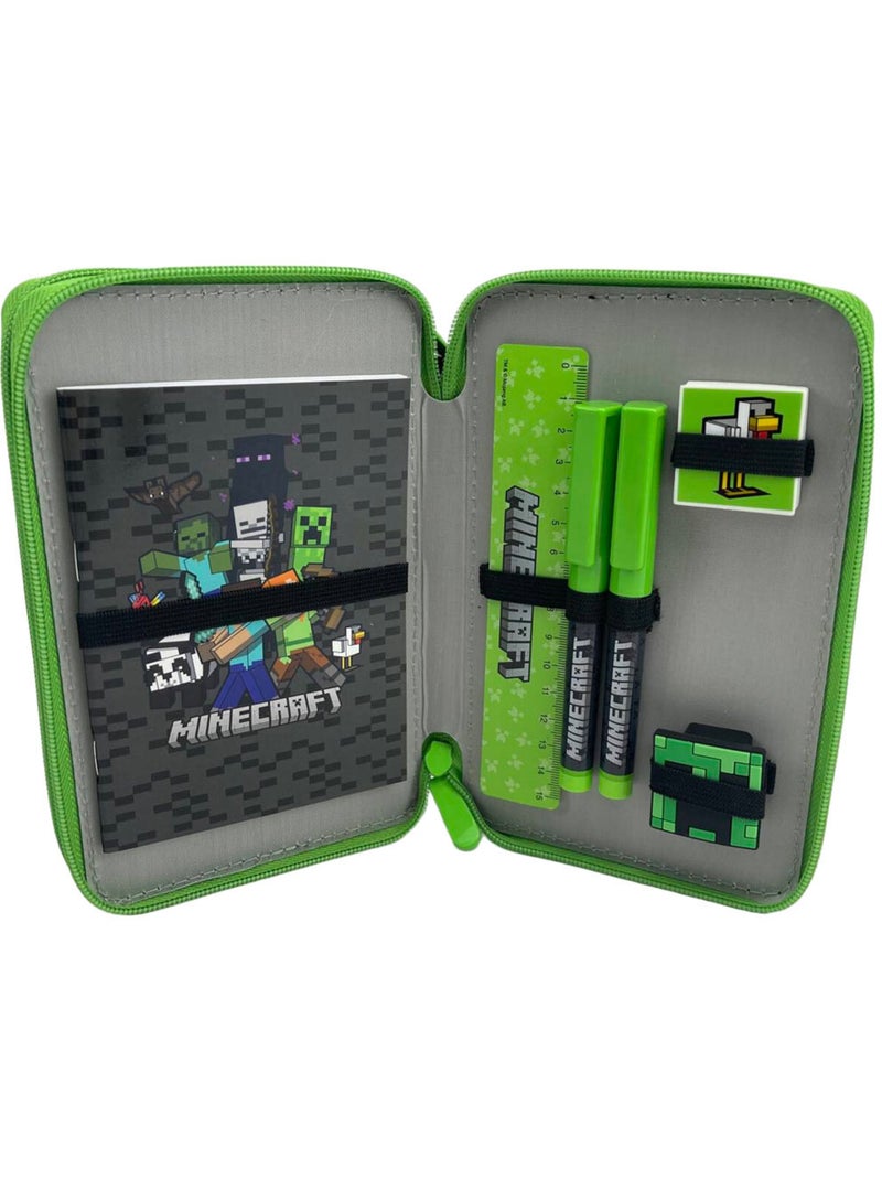 Trousse Remplie Minecraft Team avec 2 compartiments zippés 20 CM Noir Vert Bleu - Kiabi