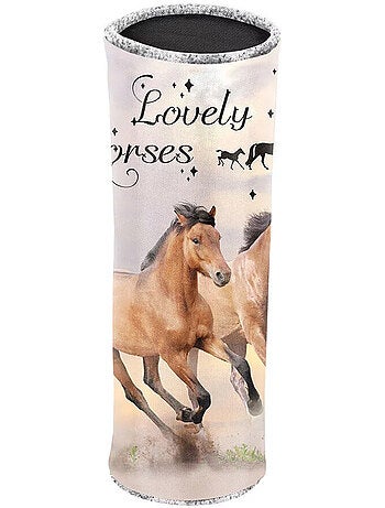 Trousse ronde cylindrique motif chevaux 22 cm