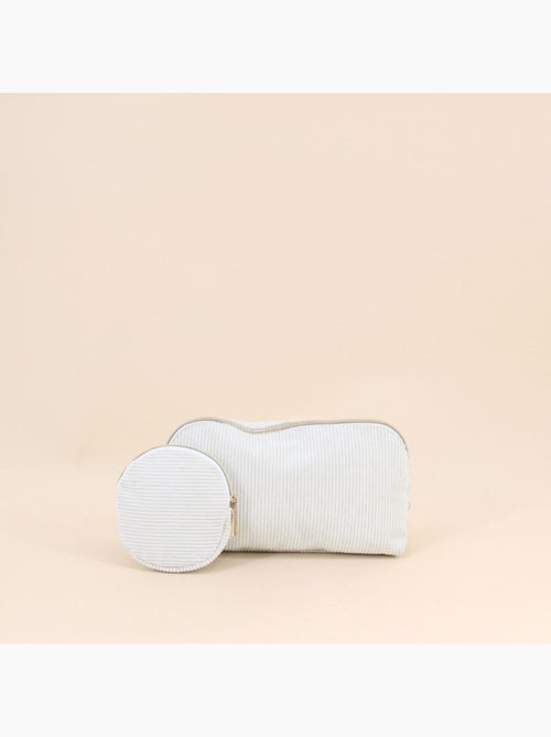 Trousse ronde en velours côtelé beige 11cm - Kiabi