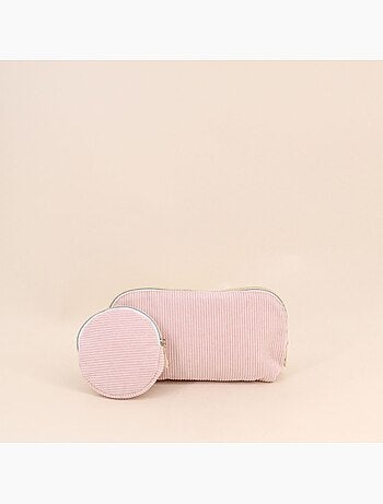 Trousse ronde en velours côtelé rose 11cm