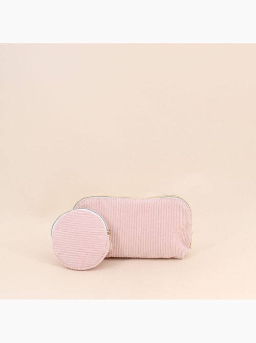 Trousse ronde en velours côtelé rose 11cm - Kiabi
