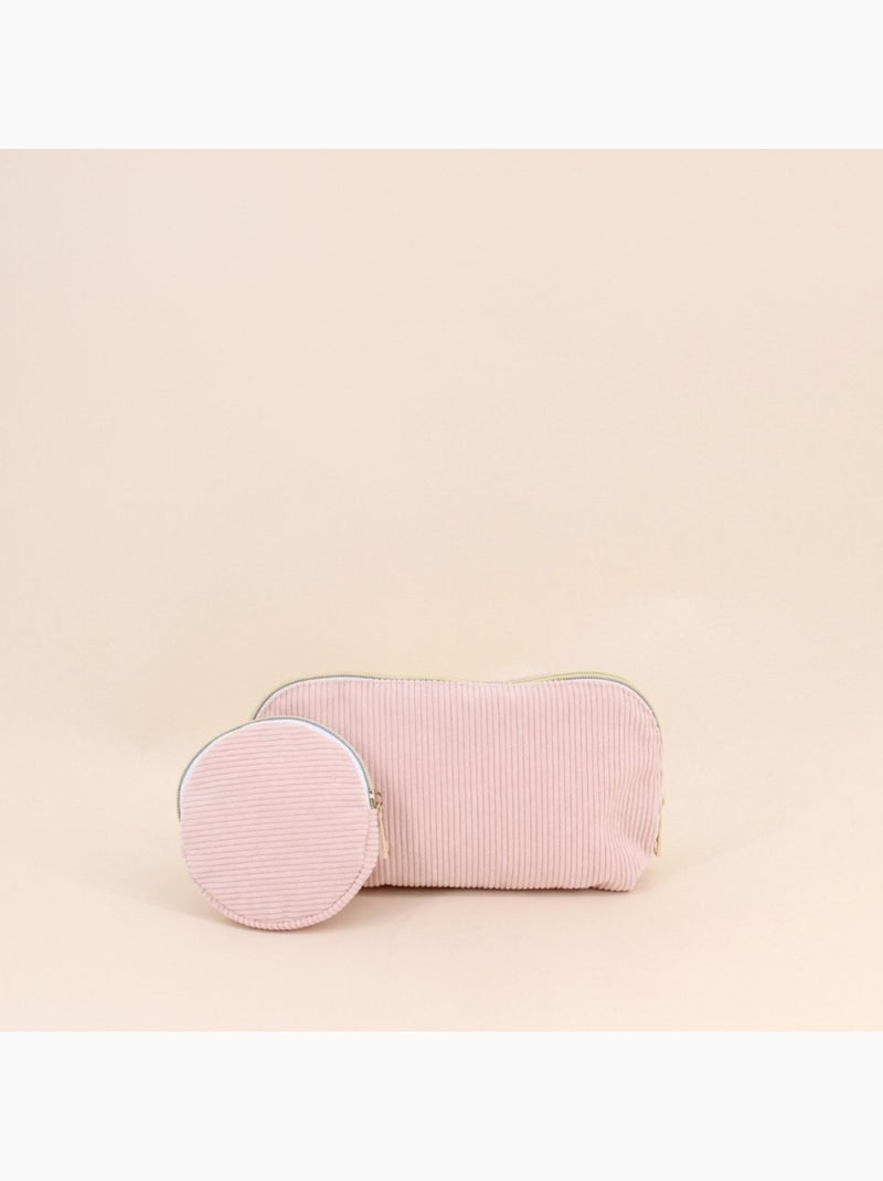Trousse ronde en velours côtelé rose 11cm Rose - Kiabi