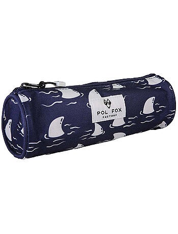 Trousse ronde garçon POL FOX Shark bleu marine motif requin