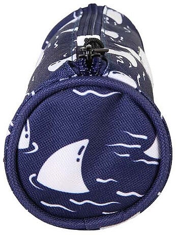 Trousse ronde garçon POL FOX Shark bleu marine motif requin