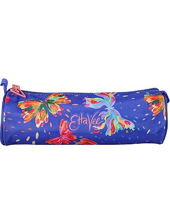 Trousse ronde scolaire fille 1 compartiment ETTAVEE Fly With Me bleu multicolore papillon
