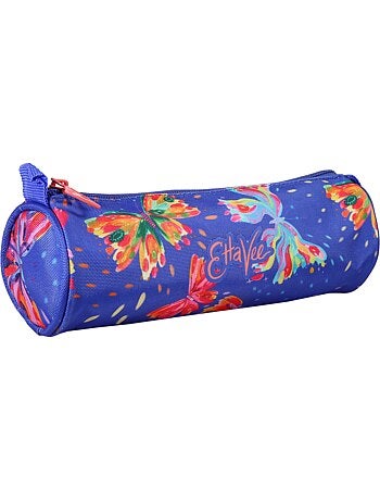 Trousse ronde scolaire fille 1 compartiment ETTAVEE Fly With Me bleu multicolore papillon
