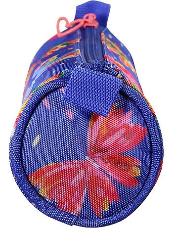 Trousse ronde scolaire fille 1 compartiment ETTAVEE Fly With Me bleu multicolore papillon